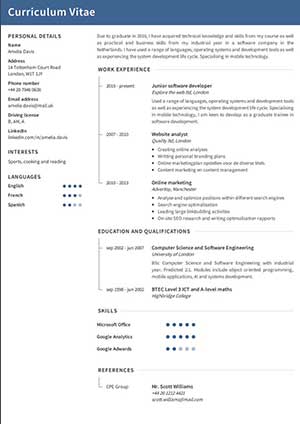 CV gratuito di esempio