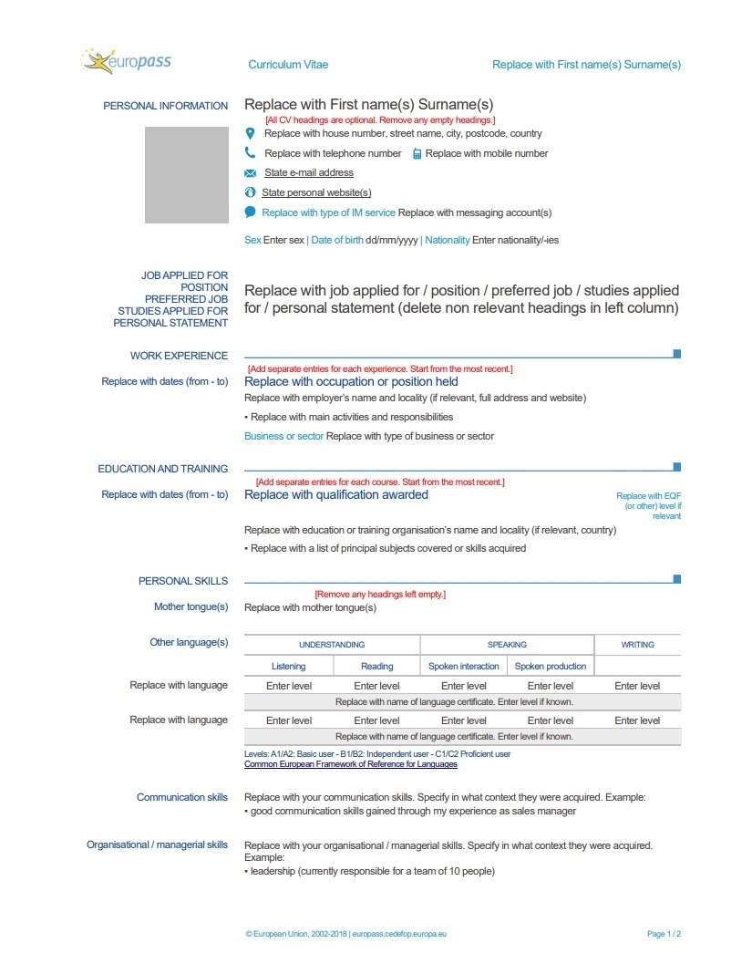 Cv Europeo Europass Modello Riset