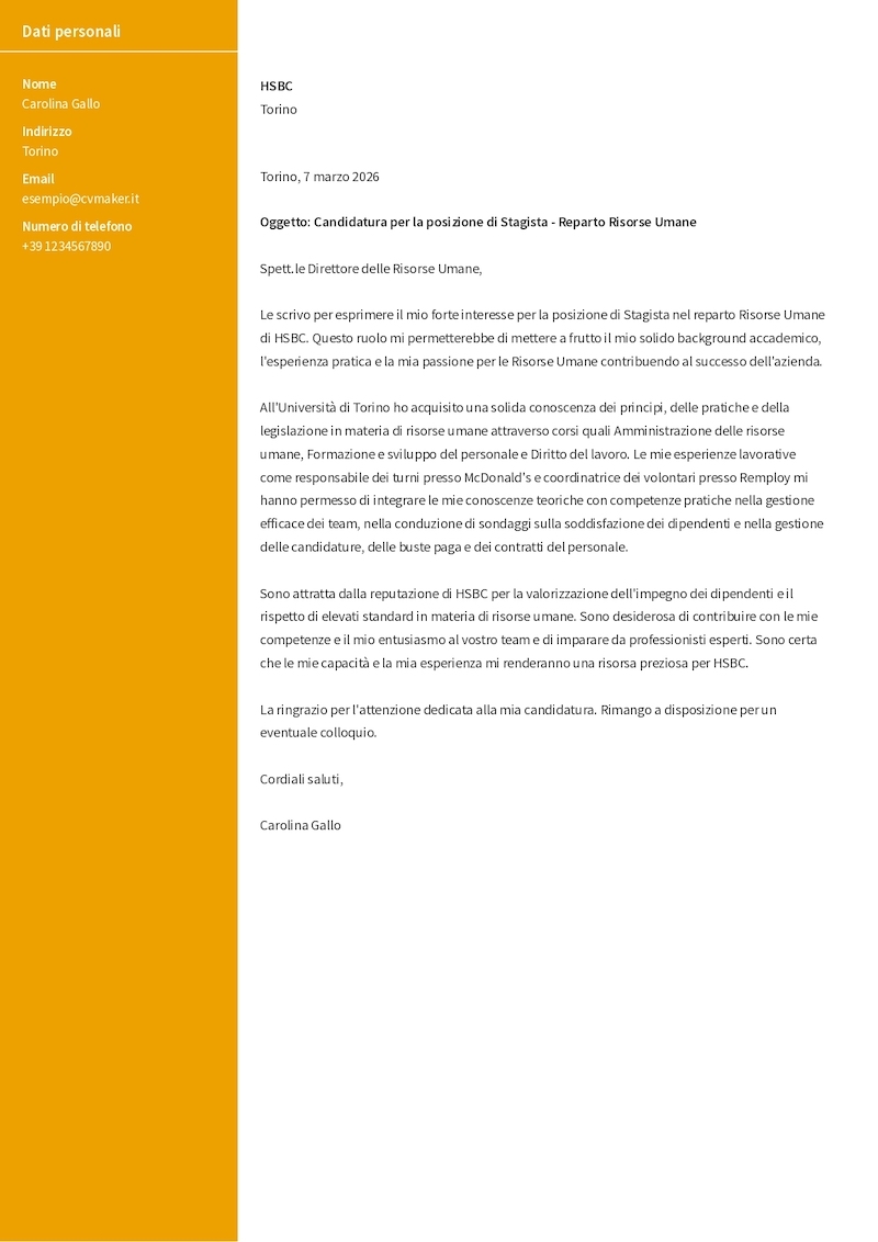 Esempio di lettera di presentazione per studente