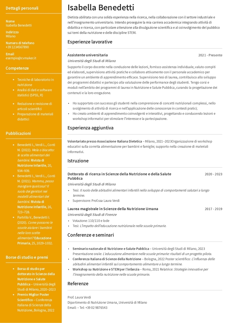 Esempio di CV accademico