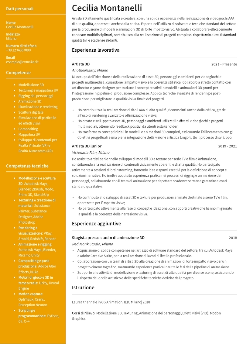 Esempio di CV artistico