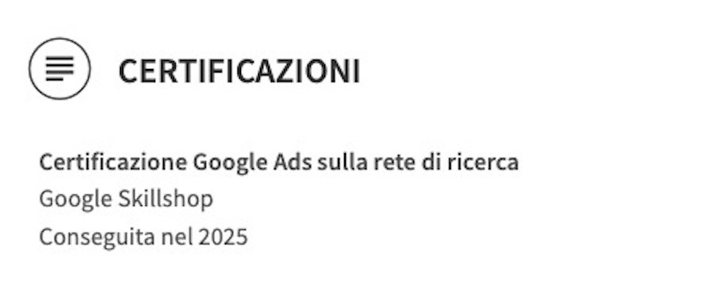 Esempio attestati sezione certificazioni Esempio attestati sezione certificazioni