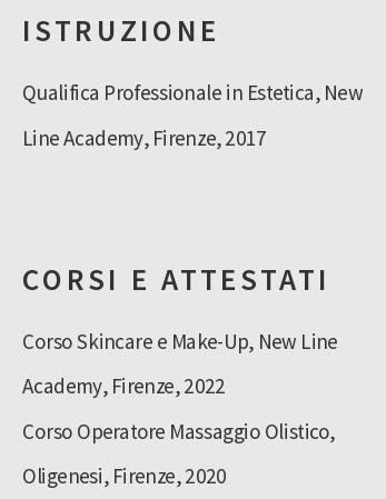 l'istruzione nel CV per estetista