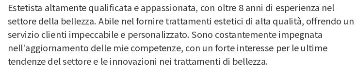 profilo personale nel CV per estetista
