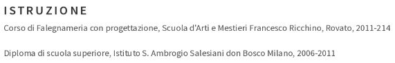 l'istruzione nel CV per falegname