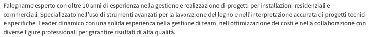 profilo personale nel CV per falegname