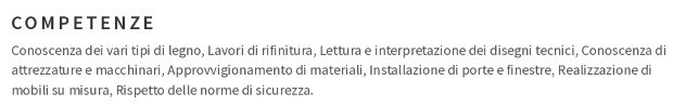 competenze nel CV per falegname