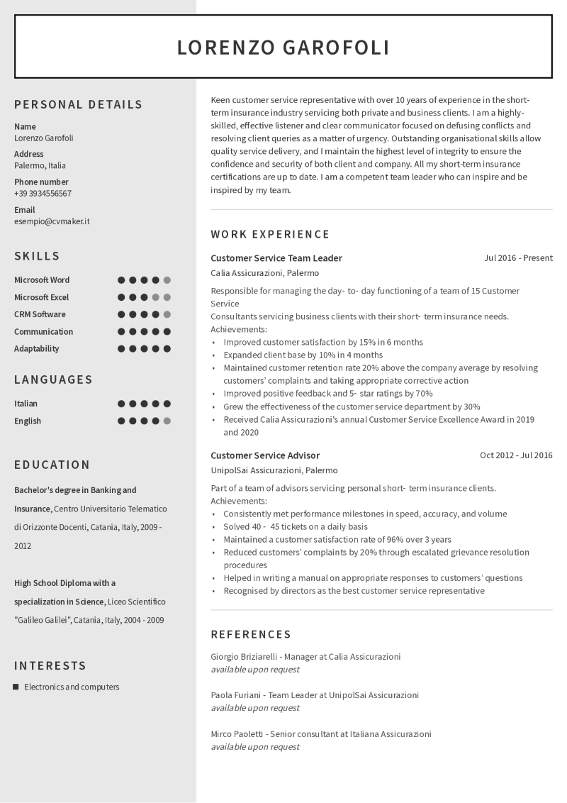 Esempio di CV in inglese