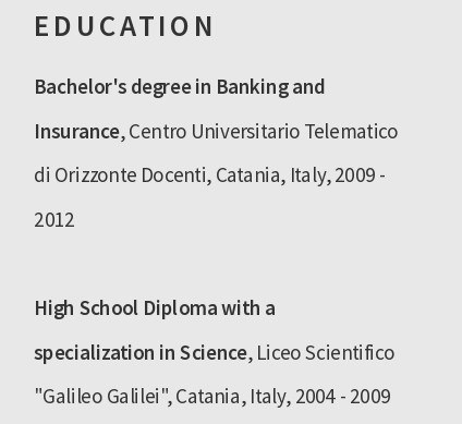 esempio di istruzione di CV in inglese