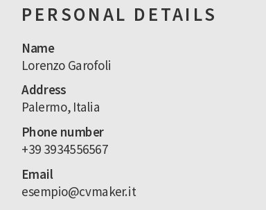 esempio di dati personali di CV in inglese