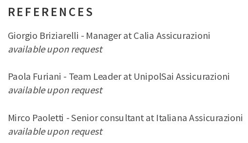 esempio di Referenze di CV in inglese