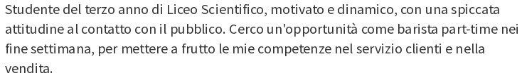 Profilo personali nel CV per studente delle superiori
