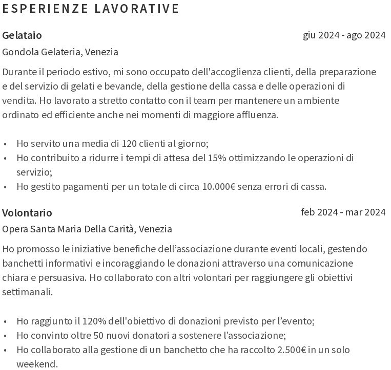 Esperienze nel CV per studente delle superiori