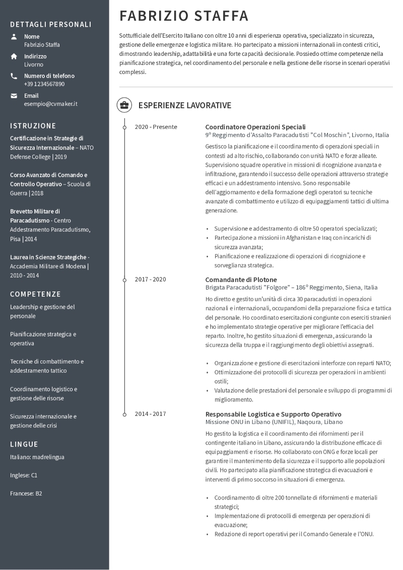 Esempio di CV per  militare