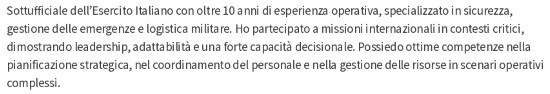 profilo personale nel CV per militare