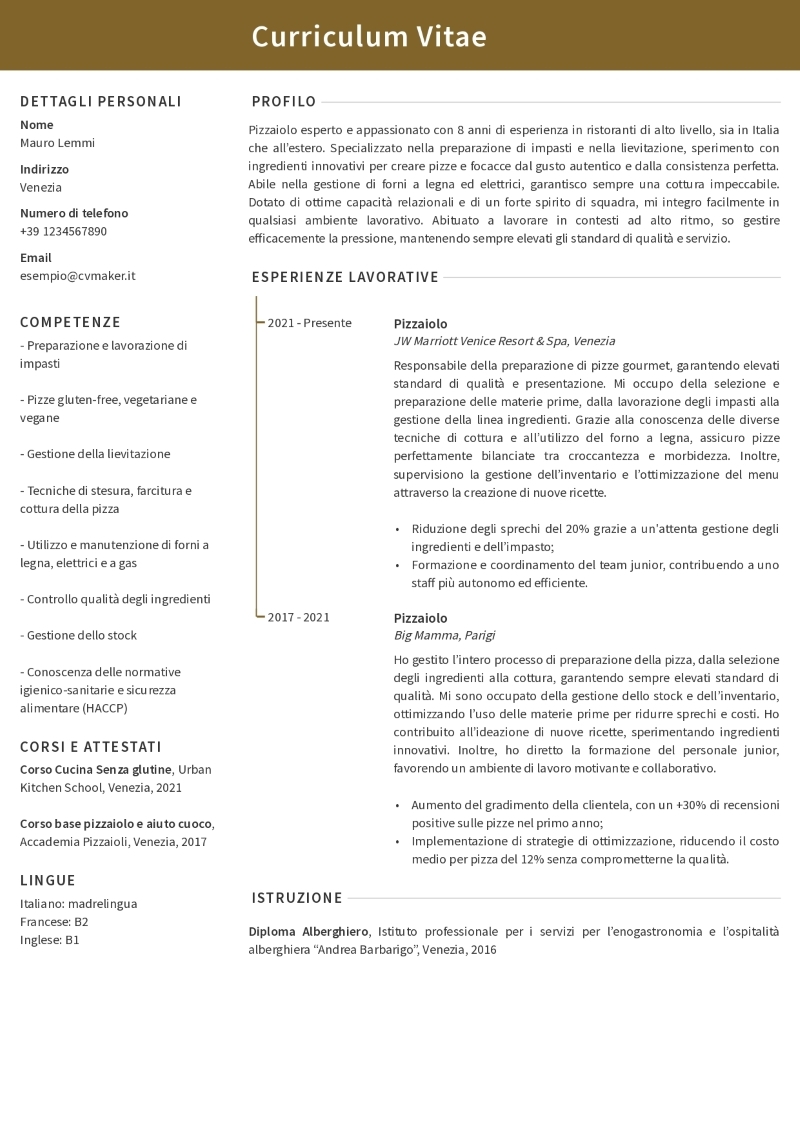 Esempio di CV per estetista