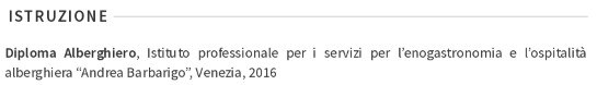 l'istruzione nel CV per pizzaiolo