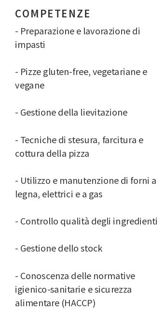 competenze nel CV per pizzaiolo