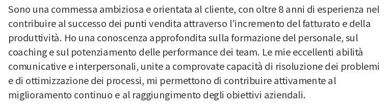 profilo personale nel CV da commessa