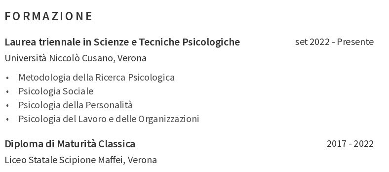 l'istruzione nel CV da studente