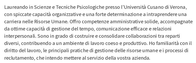 profilo personale nel CV da studente