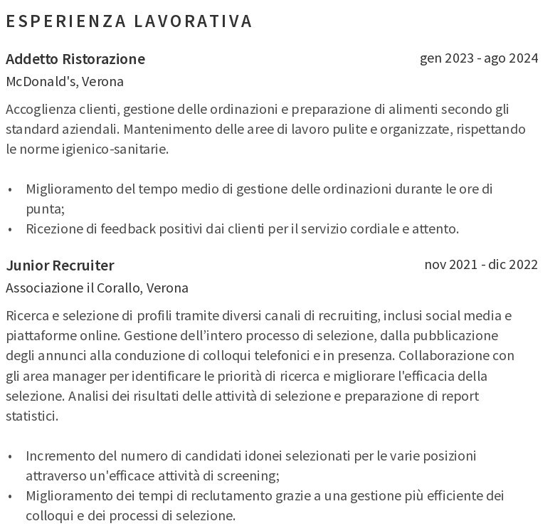 l'esperienza nel CV da studente