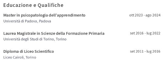 l’istruzione nel CV da insegnante