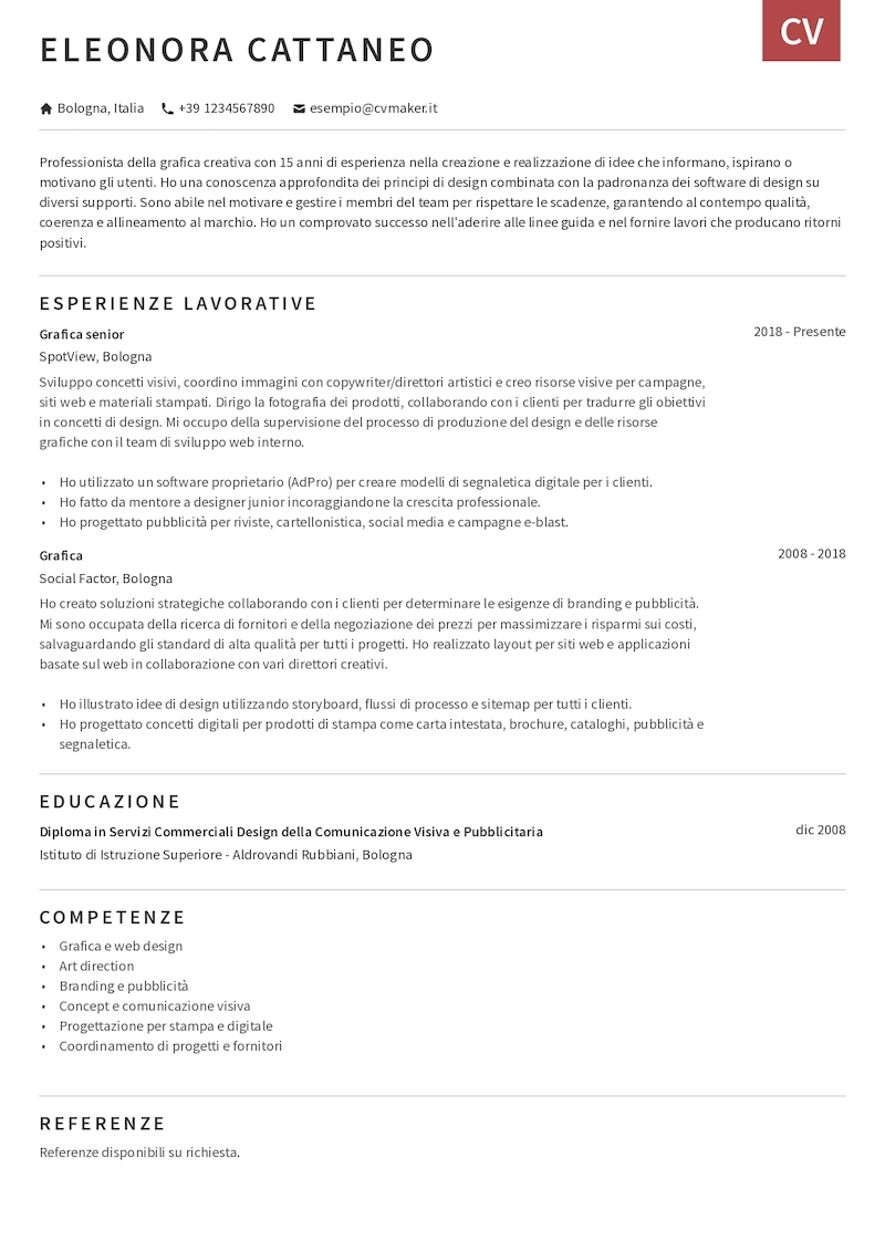 esempio di CV per grafico