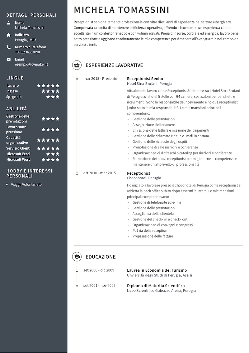 esempio di CV per receptionist esempio di CV per receptionist