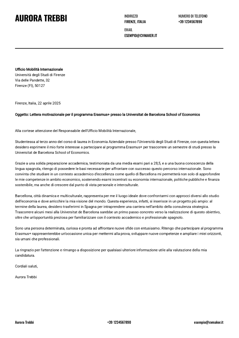 Lettera motivazionale Erasmus: esempio