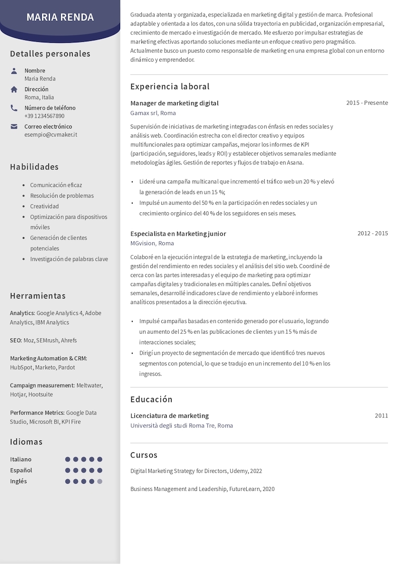 Esempio di CV spagnolo